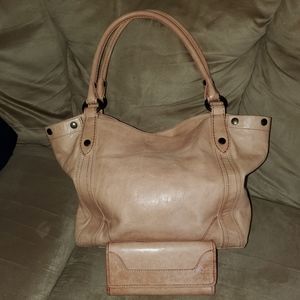 Frye Melissa tote and wallet set dusty rose